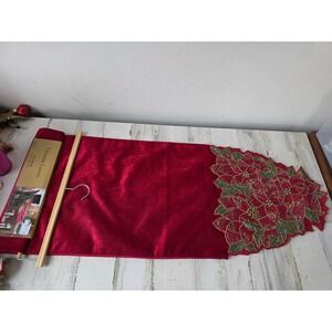 Christian LaCroix red velvet poinsettia table runner‎ new Xmas 19 inch x 90 inch